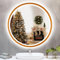 STARLEAD 800 mm Round-Bathroom-Mirror-with-LED-Lights and Bluetooth, LED-Bathroom-Mirror with 3 Colours Dimmable, Defogging, IP44 Round-Wall-Mirror, Brown Woodgrain Aluminium Frame