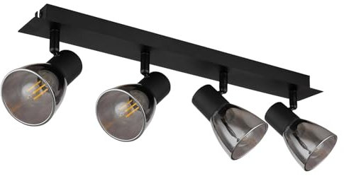 Strahler - Schwarz matt - Rauchfarben - Glas - Metall - 4-flammig - B 50 cm