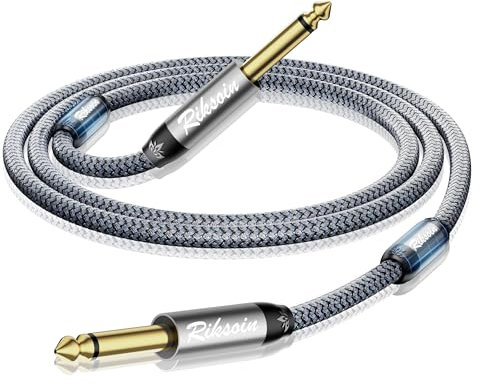 RIKSOIN Nuevo Cable de guitarra 2M-1/4 TS Stereo Instrumentenkabel,Cable recto de audio jack de 6,35 mm a 6,35 mm y anillo magnético,Cable trenzado de nailon para guitarra eléctrica,Piano electrónico,