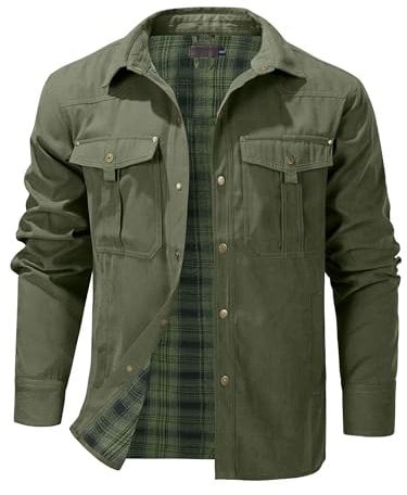Mr.Stream Herren Karierte Flanellfutter Jacke Übergangsjacke Leicht Stehkragen Feldjacke Cargo Herbstjacke Snap Western Cowboy Jacken 3268 Green M