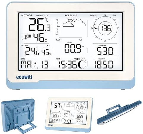 ECOWITT Console WS3800_C per stazione meteo, display LCD a colori wireless da 7,5 pollici, sensori interni 3 in 1 incorporati, coppia con WS69/WS90, controllo intelligente del collegamento IoT, 868MHZ