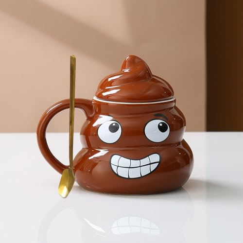 Naughty Prank Poop Ceramics Mug, Freche Prank Poop Keramiktasse, Poop Emoticon Tasse Kackhaufen mit Deckel, Keramik-Kaffeetasse, Neuartige Kaffeetassen, Teetasse in Poop-Form (C)