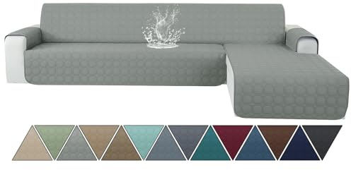 Ystyle Couch Überzug L Form 4 Sitzer wasserdichte, Sofa Cover L Shape Reversibel Universal, Sofabezug Ecksofa L Form Waschbar, Couchbezug L Form Kratzfester Für Katze Hund, Hellgrau
