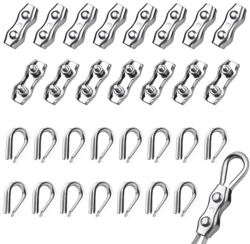 Nadisean 30 Pezzi M3 Morsetti Stendibiancheria con Ditale, Morsetti per Cavo Acciaio in Acciaio Inox 304, Morsetto Duplex, Morsetto per Fune, Morsetti per Fune Morsetti per filo stendibiancheria 2mm