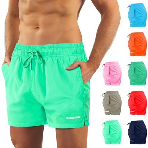 sesto senso Short de Bain pour Homme Menthe Doublure Intérieure Maillott de Plage Taille Courte Couleurs Tendance SZ2406 M Mint