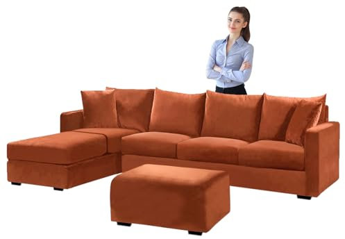 SYLC Samt Couch überzug L Form Sofabezug Ecksofa, Sofa Cover L Shape Stretch Mit Sitzkissen Rückenlehne, Universal Sofaüberwurf Waschbar (Orange,Sofabezug 185-230cm)
