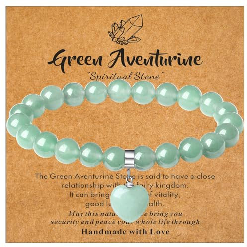 XIANNVXI Grüner Aventurin Armband Damen Aventurin Herz Stein Armband Heilsteine 8mm Perlen Edelstein Armbänder Glücksarmband Schmuck Geburtstagsgeschenk für Frauen