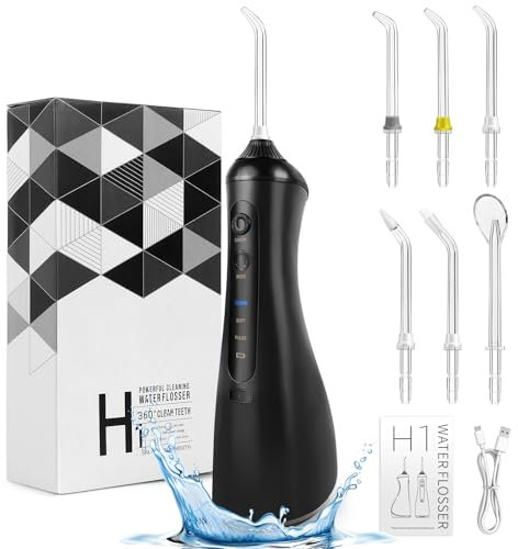 VickyHome Munddusche 3 Modi 6 Düsen Water Flosser, Munddusche Oral Zahnzwischenraumreiniger 320ML Wassertank Munddusche Kabellos, USB-C Wiederaufladbare, IPX6 Wasserdicht, 360° Drehung