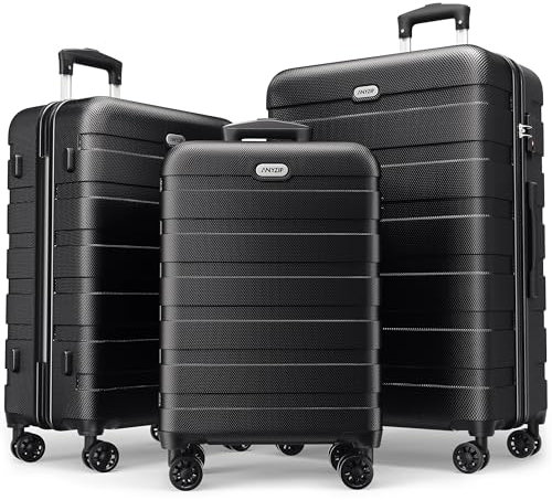 AnyZip Kofferset Hartschale Trolley Set 3er Reisekoffer Set Leichtgewicht PC ABS Handgepäck mit TSA-Schloss und 4 Rollen (Schwarz, Kofferset 3)
