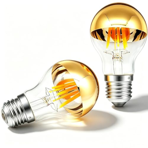 Vanpus LED Glühbirne E27 6W - 2 Stück, Warmweiß 2700K | Dimmbar, Vintage Edison-Stil mit Gold A60 Krone, Schattenlos, Halbverchromt - Filament-Technologie
