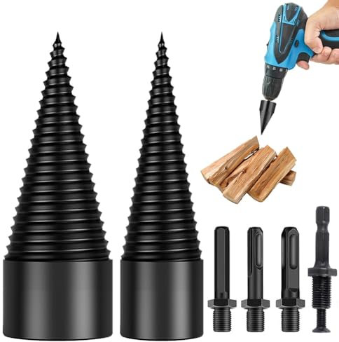 Holzspalter Schraube Kegel Set, 42mm + 32mm Bohrkegel Holzspalter mit 4 Bohrgriffe Spaltholzkegel Holzspalterbohre, Schraube Kegel Schaft Holzspalter Bohrer Brennholzbohrer für Bohrmaschine