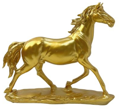 JXCBXJ Pferdeskulptur,Pferde-Kunstharz-Statue,Deko Statue Pferd,Pferd Skulptur Handwerk Home Office Dekoration Zubehör Hochzeitsgeschenke. (Gold)