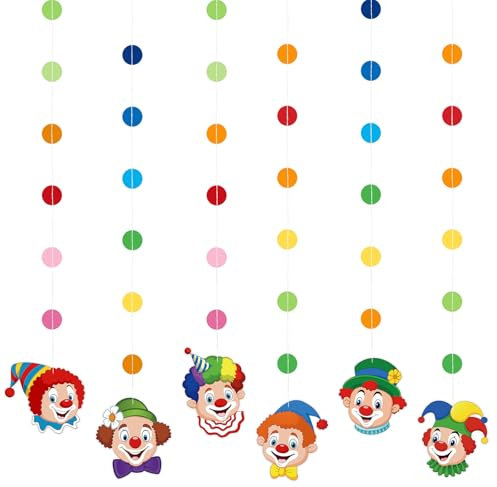12 Stück 6 Stile Clown Girlande Karneval Anhänger Dekoration Papier Fensterdeko Banner Deko Party Hängedeko Partydekoration Hängegirlanden für Fasching Kindergeburtstag Gartenparty