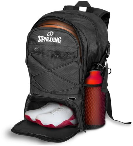 Spalding Basketball Rucksack - Sporttasche Schwarz mit Ball- und Schuhfach - Basketball Zubehörtasche