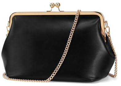 CATSEA Women's Kiss Lock Crossbody Bag PU Large Handbags Kiss Clasp Crossbody Shoulder Bags Tote Purse Messenger Handbag, Black