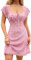 GORGLITTER Women's Floral A Line Flared Short Dress Scoop Neck Tie Front Cap Sleeve Vacation Dresses Floral Pink X-Large
