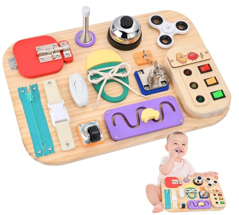 Potatomato Montessori Busy Board - Holzspielzeug Sensorik Spielzeug Motorikspielzeug, Activity Board für Toddlers - Pädagogische Fidget Toys für Baby Junge & Mädchen