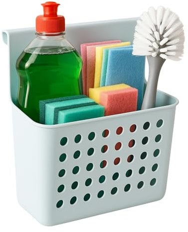CHEFZOCO Cesto de almacenaje para puertas, Estante de cocina para colgar, Organizadora de Cocina con Gancho, Apta para colgar en mueble, 26 cm altura, 24.5 cm ancho, 13 cm fondo, Plástico, Blanco