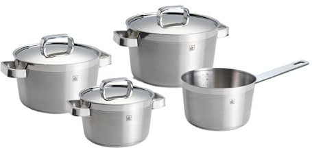 BK Conical Profi 18/10 Edelstahl-Kochgeschirrset mit 4 Teilen, Edelstahldeckel, Schmortöpfe und Topf, induktionsgeeignet, Backofenfest bis 230 °C, Spülmaschinenfest, Silber