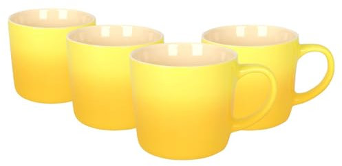 Argon Tableware 330ml New Bone China Ombre Mugs - Yellow - 4X Colourful Glazed Fine Ceramic Stoneware Pottery Coffee Tea Cup Set | Microwave & Dishwasher Safe