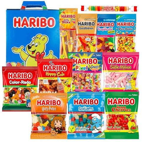 Haribo Geschenkbox mit 12 Sorten – Fruchtgummi-Mix aus Klassikern & veganen Varianten – bunte Süßigkeitenbox zum Naschen, Teilen & Verschenken
