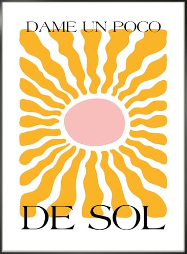 STYLER Wandbild Sol 50 x 70 cm – Sommerliches Bild mit Sonne im Retro-Stil – Gelb & Rosa – gerahmt & sofort aufhängbar