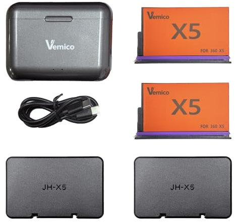 Vemico 360 X5 Akku Ladegerät Set 2 X 2800mAh 360 One X5 Akkus 2 Kanal LED X5 Ladegerät Typ-C Ladeschnittstelle für 360 One X5 Kamera（Achtung: Nicht wasserdicht）