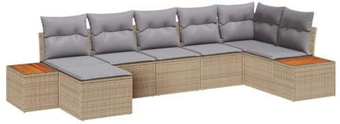vidaXL 7-teiliges modulares Garten-Sofa-Set mit Kissen in Beige und hellgrauem Rattan, draußen für 6 Personen, perfekt für Terrassen, Balkone und Lounges, wetterfest.