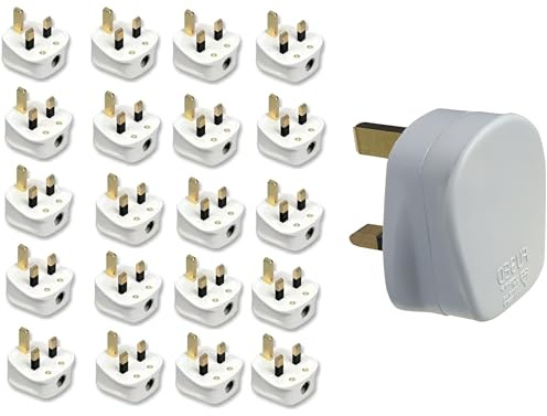 13Amp 3 Pin Plug, UK Fused Main Plugs with Cord Grip Rewireable Heavy Duty Electrical Plastic Plug Replacement Plug for Various Electrical Devices Office, Home Appliances White 5/10/20 (10)