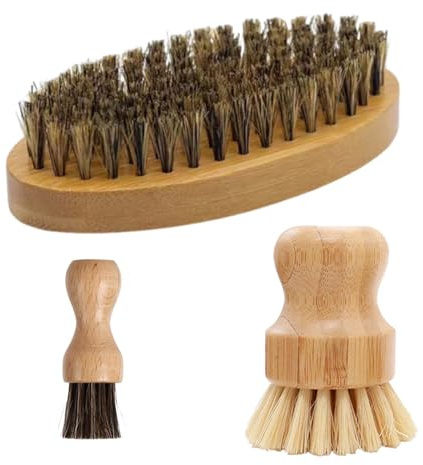 Pilzbürste, Gemüsebürste Naturborsten, 3er Set Mit Holzgriff, Pilzbürste Pfifferlinge, Kartoffelbürste, Pilzmesser Mit Pinsel, Spülbürste Rund, 11.2 X 5.4 X 1 cm