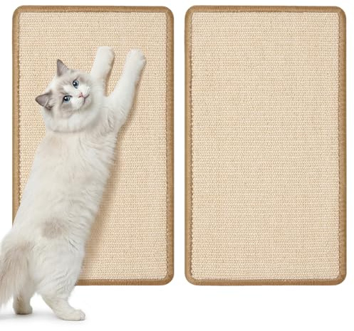 Gimars 2er Set Sisal Kratzmatte Katze 50x30cm, Kratzschutz für Sofa & Wand, Selbstklebende Kratzwand mit Klettsystem, rutschfest & Dicht Gewebt für intensives Kratzen, Beige