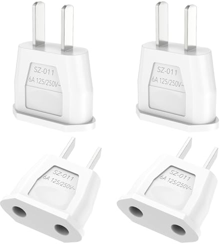 4 Stück Reiseadapter USA, 2 Pin Adapter USA Deutschland Stecker, Deutschland auf US Steckeradapter, Japan Steckdosenadapter, USA Adapter Steckdose Geeignet für Kanada/Mexiko/China/Japan(Weiß)