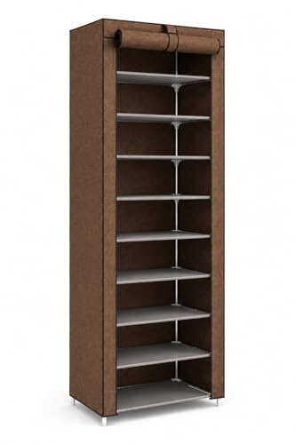 Generico Zapatero para ahorrar espacio, color marrón, 9 estantes, 160 x 60 x 30 cm, mueble para zapatos de tela con cubierta enrollable, estructura de metal, organizador para recibidor, dormitorio