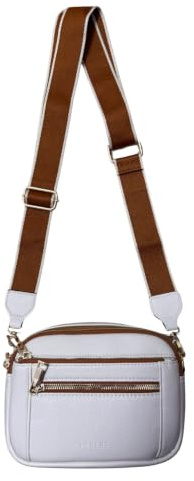 Lorenz Leichte Crossbody-Tasche mit mehreren Taschen für Damen, mattes Polyurethan, verstellbarer Riemen, doppelte Reißverschlusstaschen vorne, Alltags-Reisetasche, 19 x 15 x 8 cm, beige