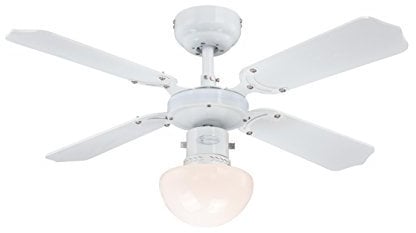 Westinghouse Lighting Portland Ambiance, Deckenventilator mit Beleuchtung, Metall, Ausführung in Weiß mit Wendeflügeln in Weiß/Buche, 7871040, 90 x 90 x 42 cm