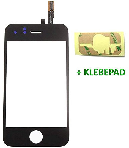 Genieforce® Touchscreen Glas Digitizer SCHWARZ für iPhone 3GS A1325 A1303, mit Original LVA Flexkabel - inkl. 3M doppelseitigen Klebestreifen - SCHWARZ