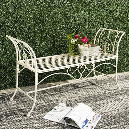 Safavieh PAT5016A Collection Arona Antique White Wrought Iron 51 Outdoor Garden Bench