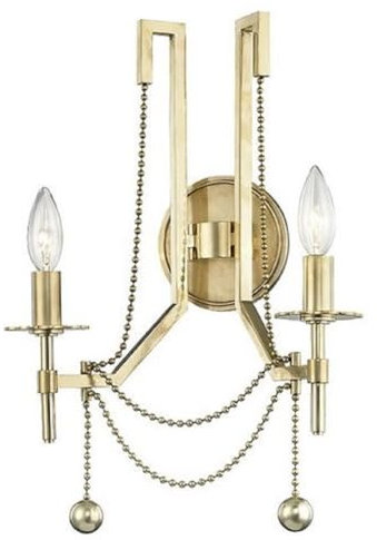 Casa Padrino Luxus Jugendstil Doppel Wandleuchte Antik Messingfarben 32,4 x 17,2 x H. 46,4 cm - Wandlampe mit Metallperlen