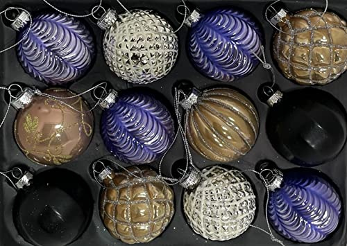 12er Set edle Luxus Glas Weihnachtskugeln Ø 6cm Weihnachtsbaum Kugeln Christbaumkugeln Weihnachten Deko Christbaumschmuck (Mix II)