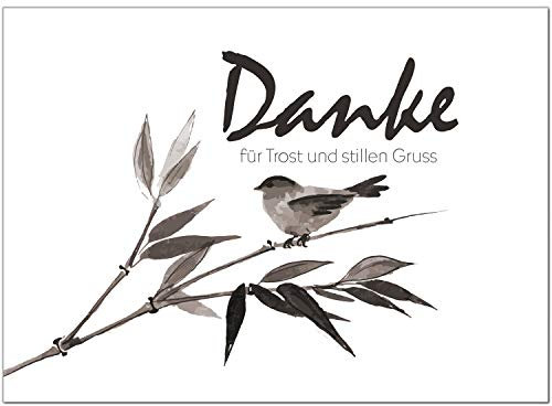 Trauer Danksagungskarten mit Umschlag | Motiv: Vogel schwarz weiß, 10 Stück | Dankeskarten DIN A6 Set | Trauerkarten Danksagung Danke sagen