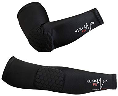 KEKKUPFIT - Gomitiere Basket - Compressione -Manicotti - Scaldamuscoli per Braccia con Protezioni Sport - Basket - pallavolo - Portiere Calcio - Pallamano - Padel - Paddel. (M EU)