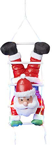 Bonetti Weihnachtsmann kopfüber auf Strickleiter, die Leiter ist mit 30 bunten LEDs beleuchtet, kletternder Nikolaus für Innen- und Außen (traditionell - kopfüber)