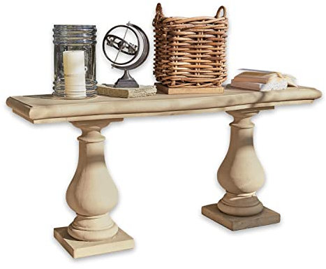 Loberon Konsole Carrington, aufwendig gearbeitete Säulenfüße, historisches Flair, UV-, hitze-, Regen- & frostbeständig, Gartenmöbel, Outdoor, Steingemisch, Creme