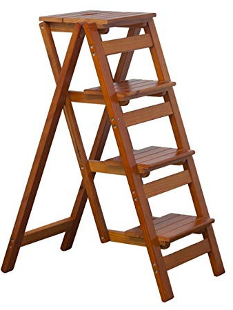 WYF-ZB en Bois Massif Pliant 4 étapes Echelles Tabourets, Stairway Portable Ménage Escabeau Chaises Multifonction échelle en Bois Tablette for Cuisine/Bureau/Bibliothèque