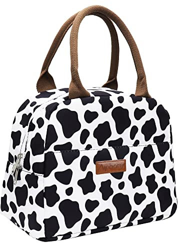 Bolsa de almuerzo con aislamiento reutilizable para almuerzo, para mujeres, hombres, adultos, trabajo de picnic (impresión de vaca)