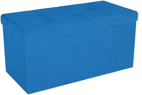 INTIRILIFE Faltbare Sitzbank 76x38x38 cm in Ozean BLAU - Sitzwürfel mit Deckel und Stauraum aus Stoff mit Mulden - Sitzcube Fußablage klappbare Aufbewahrungsbox Truhe Sitzhocker