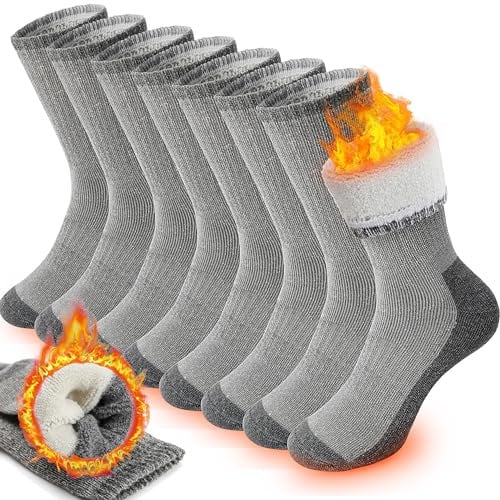 PROETRADE Mens Womens Merino Wool Thermal Socks Walking Thick Warm Hiking Cushioned Work Boot Winter Stocking Fillers for Men Women Gift Socks 4 Pairs(Grey,L)