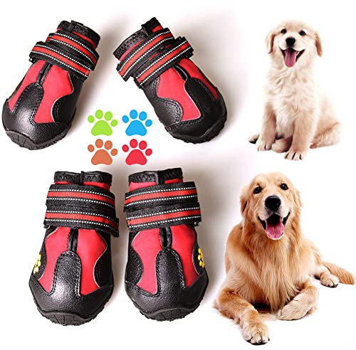 CovertSafe& Hundeschuhe für Hunde rutschfest, wasserdichte Hundeschuhe für Outdoor, Hundeschuhe für mittelgroße bis große Hunde, 4 Stück mit robuster Sohle schwarz-rot
