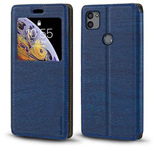 PU Leder Flip Hülle mit Unsichtbarem Magnet und Sichtfenster Kompatibel mit Gigaset GS5, Smarte Klapphülle mit Displaysicht (Blau)