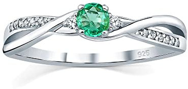 SILVEGO Damen Ring aus 925 Sterling Silber mit echtem grünem Smaragd und Brilliance Zirconia